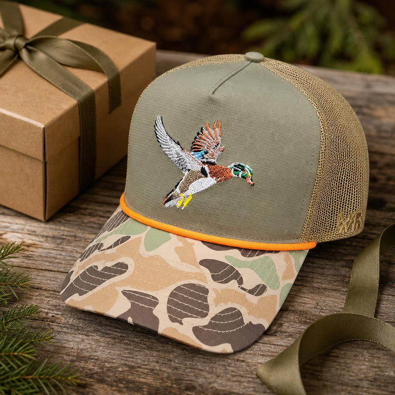 Wild Brims Hats, Flying Wood Duck, Camo Brim, Olive, Mesh Back