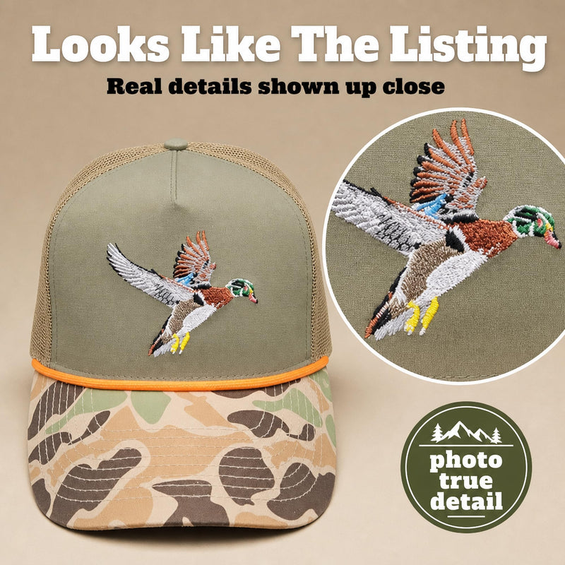 Wild Brims Hats, Flying Wood Duck, Camo Brim, Olive, Mesh Back