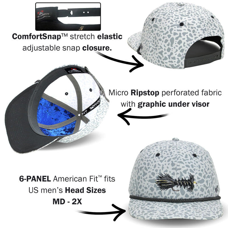 Paramount Outdoors Hat 5-Panel Throwback Fly Fishing Trucker hat with Quick Dry Fabric and Stretch Comfort Snapback