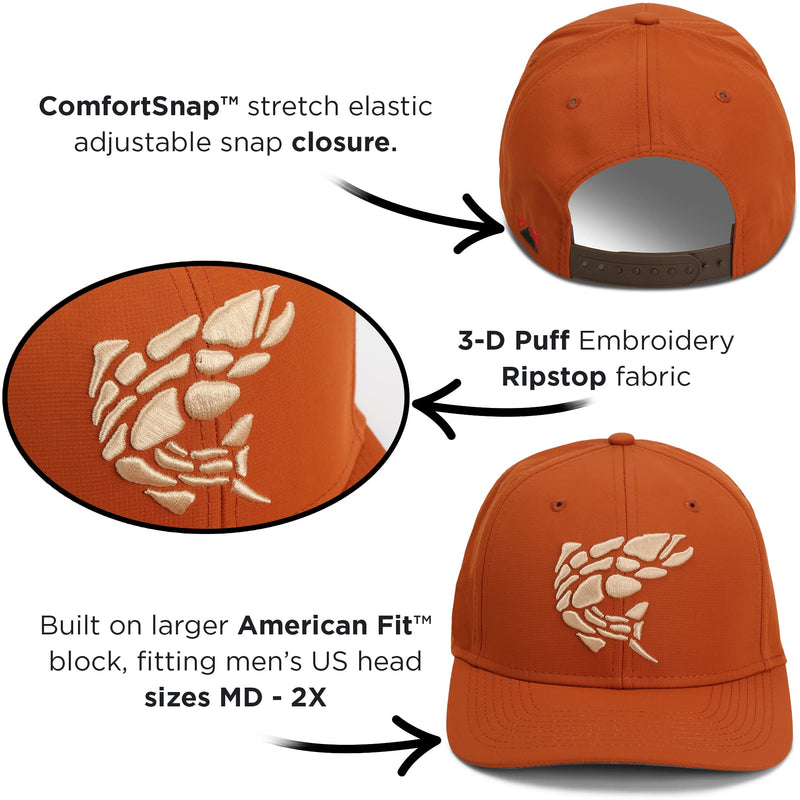 Paramount Outdoors Rock Fish 3-D Puff Embroidery Fishing Hat Salmon Trout Fly Fishing Baseball Cap (Olive)