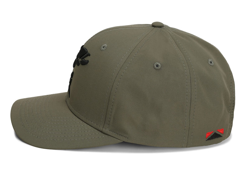 Paramount Outdoors Rock Fish 3-D Puff Embroidery Fishing Hat Salmon Trout Fly Fishing Baseball Cap (Olive)