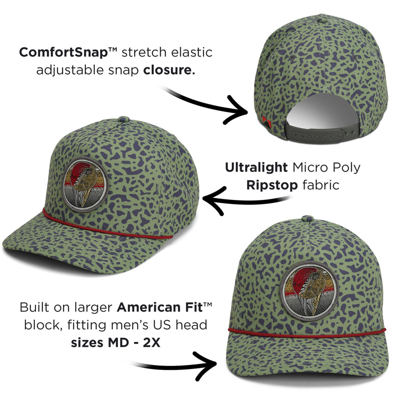 Paramount Outdoors Dead Drift Fly Fishing Patch 5-Panel Vintage Trucker Rope Cap, Fly Fishing Cap
