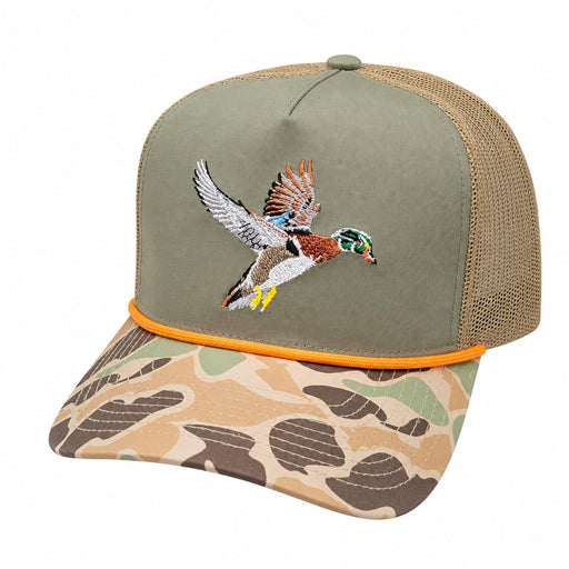 Wild Brims Flying Wood Duck Camo Brim Olive Mesh Back — front