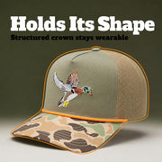 Wild Brims Flying Wood Duck Camo Brim Olive Mesh Back — detail