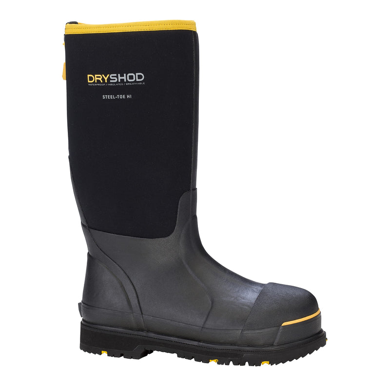 Dryshod Mens Slip Resistant Steel-Toe Work Safety Shoes |Waterproof | Rubber | Black | Size 10