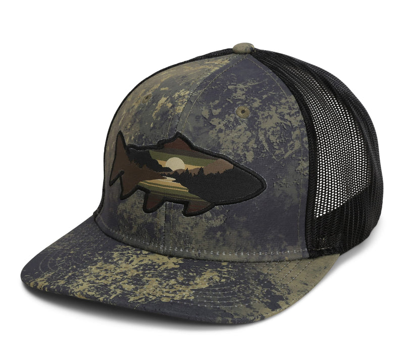 Paramount Outdoors Sunset Fish Silhouetee Performance Trucker Hat Mountain Fishing Rope Cap (Slate - OSFA)