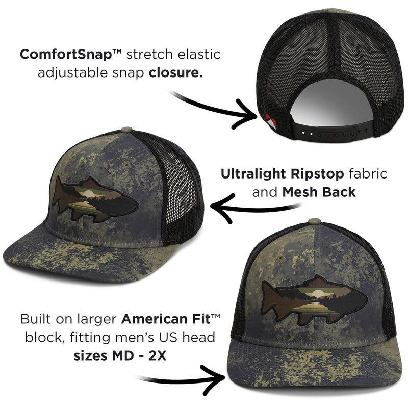 Paramount Outdoors Sunset Fish Silhouetee Performance Trucker Hat Mountain Fishing Rope Cap (Slate - OSFA)