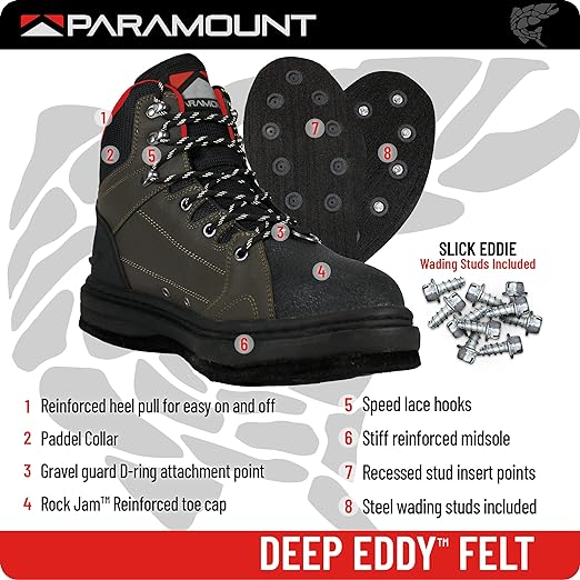 Paramount Outdoors Deep Eddy Cleated Rubber Bottom Wading Boots, Rubber Sole Wader Boots