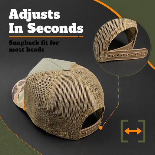 Wild Brims Flying Wood Duck Camo Brim Olive Mesh Back — angle