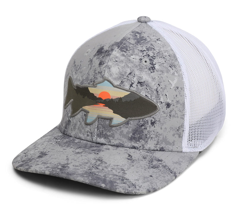 Paramount Outdoors Sunset Fish Silhouetee Performance Trucker Hat Mountain Fishing Rope Cap (Slate - OSFA)
