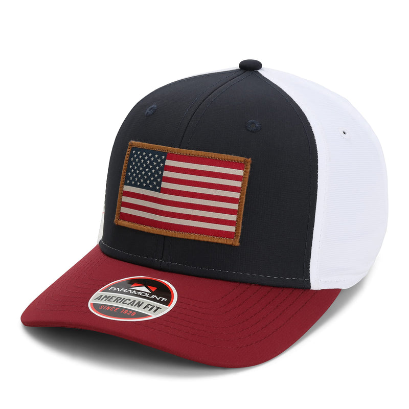 Paramount Outdoors American Flag Performance Ripstop American Fit US Patriotic Cap Fits Head Sizes MD - XX (Red White Blue)