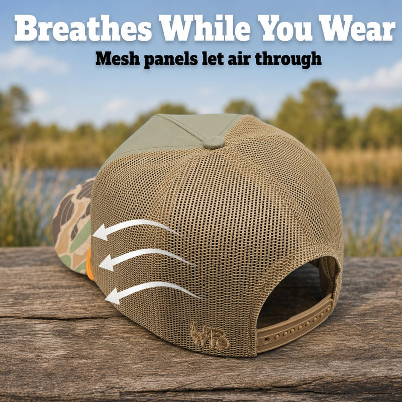 Wild Brims Hats, Flying Wood Duck, Camo Brim, Olive, Mesh Back
