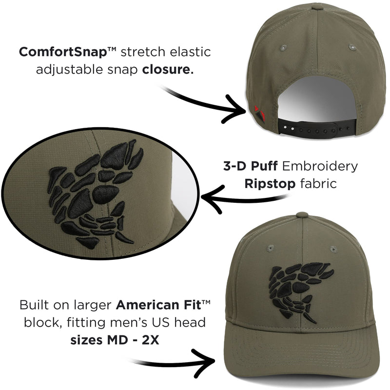 Paramount Outdoors Rock Fish 3-D Puff Embroidery Fishing Hat Salmon Trout Fly Fishing Baseball Cap (Olive)