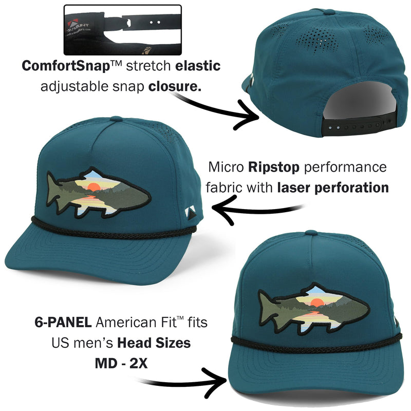 Paramount Outdoors Sunset Fish Silhouetee Performance Trucker Hat Mountain Fishing Rope Cap (Slate - OSFA)