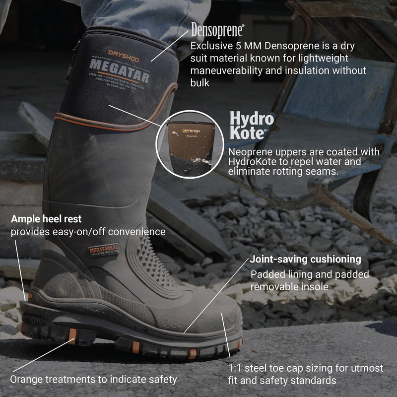 Dryshod Men's Megatar Met Guard Steel Toe Work Boot | Rubber | Waterproof | Insulated | Black | Size 11