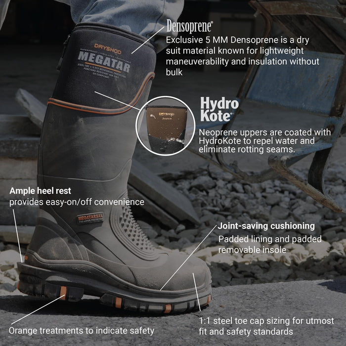 Dryshod Men's Megatar Met Guard Steel Toe Work Boot | Rubber | Waterproof | Insulated | Black | Size 11