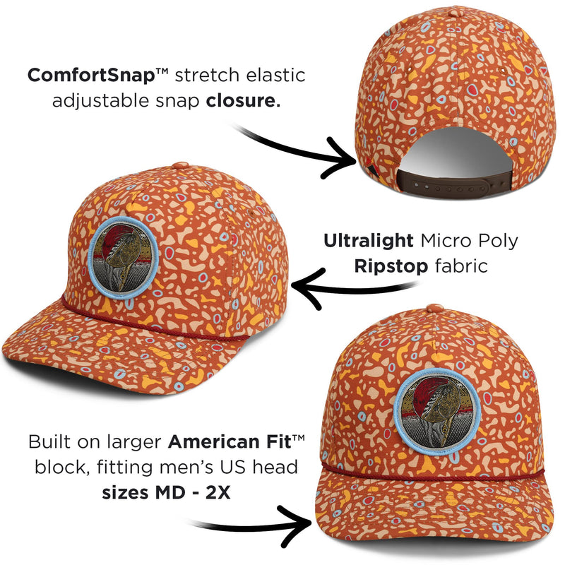 Paramount Outdoors Dead Drift Fly Fishing Patch 5-Panel Vintage Trucker Rope Cap, Fly Fishing Cap