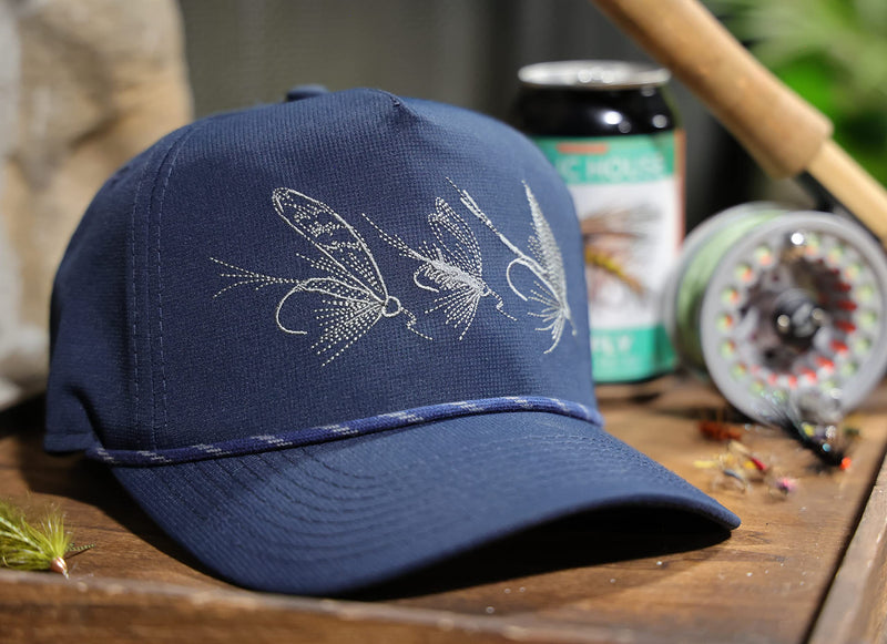 Paramount Outdoors Hat 5-Panel Throwback Fly Fishing Trucker hat with Quick Dry Fabric and Stretch Comfort Snapback