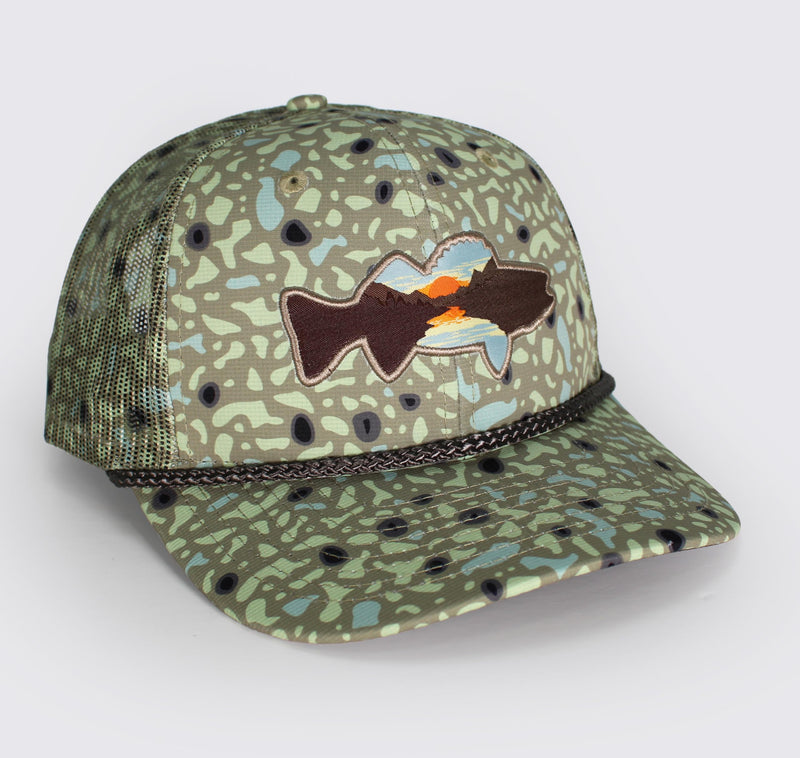 Paramount Outdoors Sunset Fish Silhouetee Performance Trucker Hat Mountain Fishing Rope Cap (Slate - OSFA)
