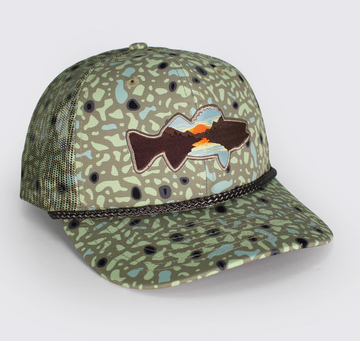 Paramount Outdoors Sunset Fish Silhouetee Performance Trucker Hat Mountain Fishing Rope Cap (Slate - OSFA)
