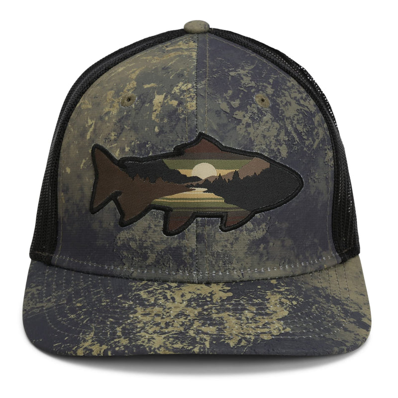Paramount Outdoors Sunset Fish Silhouetee Performance Trucker Hat Mountain Fishing Rope Cap (Slate - OSFA)