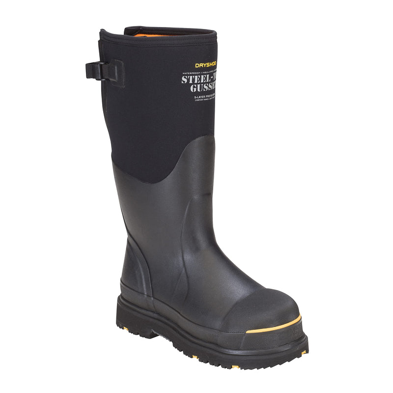 Dryshod Mens Steel-Toe Gusset Work Safety Boots | Waterproof | Slip Resistant | Rubber | Black | Size 10