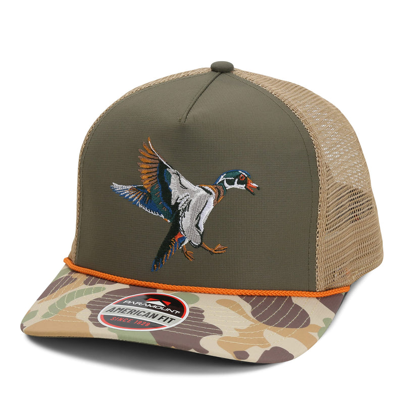 Paramount Outdoors Hat 5-Panel Throwback Fly Fishing Trucker hat with Quick Dry Fabric and Stretch Comfort Snapback