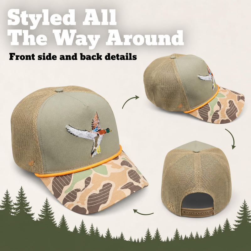 Wild Brims Hats, Flying Wood Duck, Camo Brim, Olive, Mesh Back