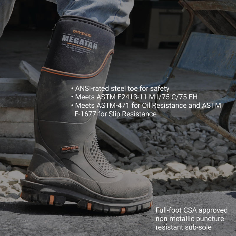 Dryshod Men's Megatar Met Guard Steel Toe Work Boot | Rubber | Waterproof | Insulated | Black | Size 11