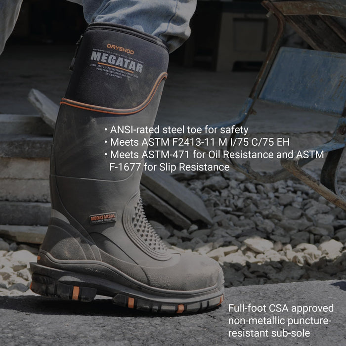 Dryshod Men's Megatar Met Guard Steel Toe Work Boot | Rubber | Waterproof | Insulated | Black | Size 11
