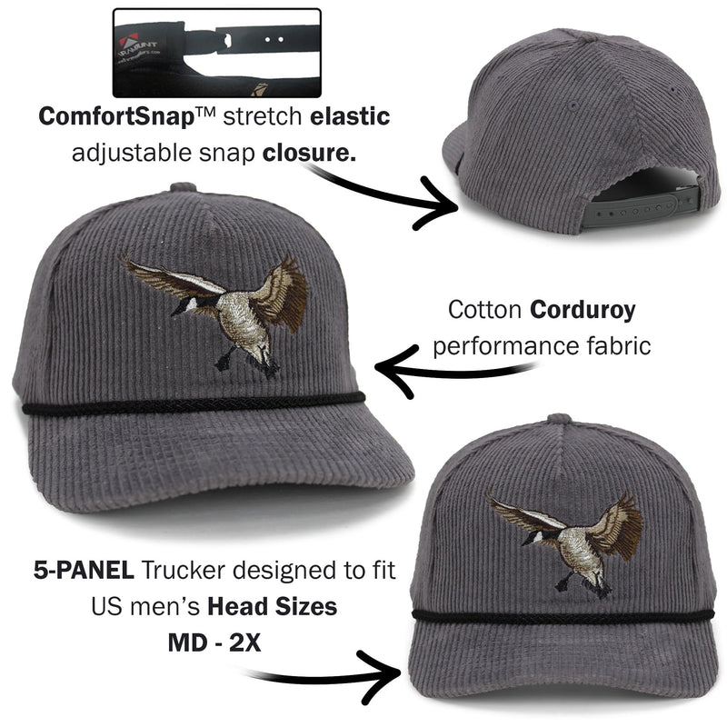 Paramount Outdoors Corduroy Hat Comfort Snapback Retro Waterfowl Snow Goose Hunting Cap (White Corduroy- OSFA)