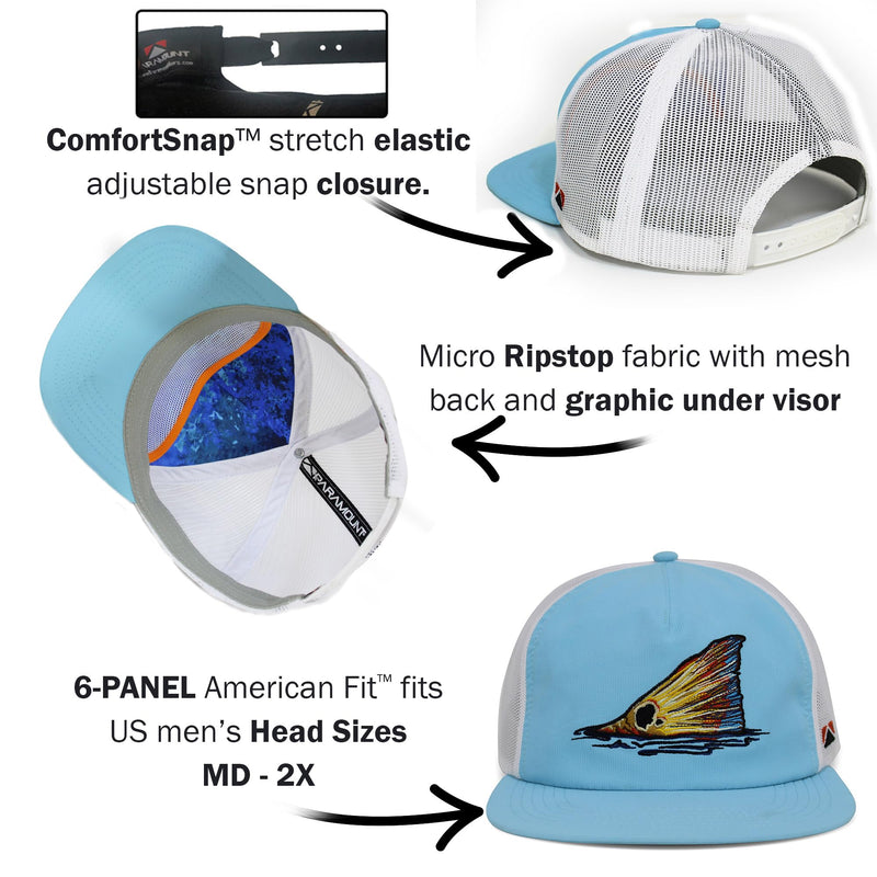 Paramount Outdoors Hat 5-Panel Throwback Fly Fishing Trucker hat with Quick Dry Fabric and Stretch Comfort Snapback