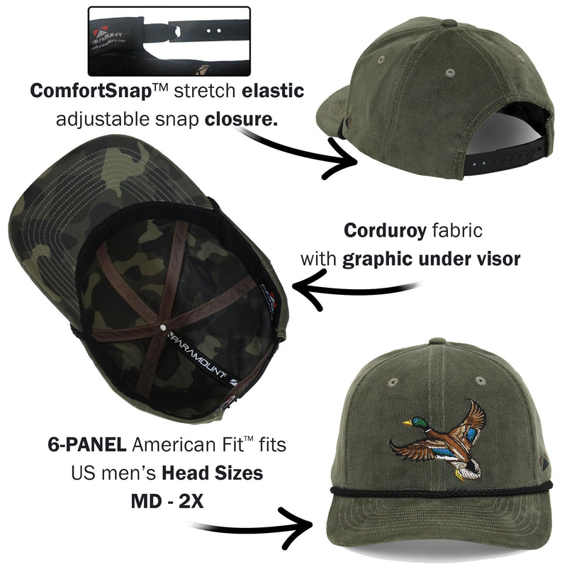 Paramount Outdoors Corduroy Hat Comfort Snapback Retro Waterfowl Snow Goose Hunting Cap (White Corduroy- OSFA)