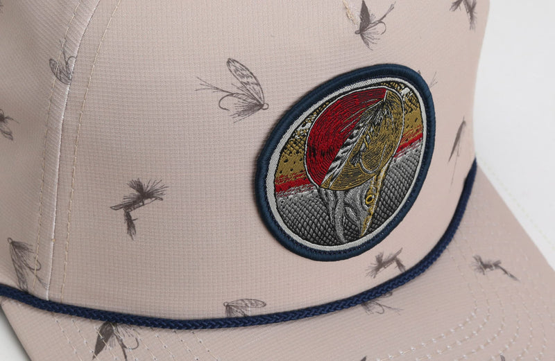 Paramount Outdoors Dead Drift Fly Fishing Patch 5-Panel Vintage Trucker Rope Cap, Fly Fishing Cap
