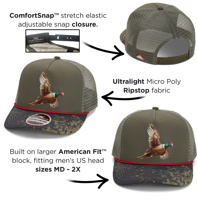 Paramount Outdoors Upland Pheaseant Trucker Hat for Men Meshback Ringneck Rope Cap