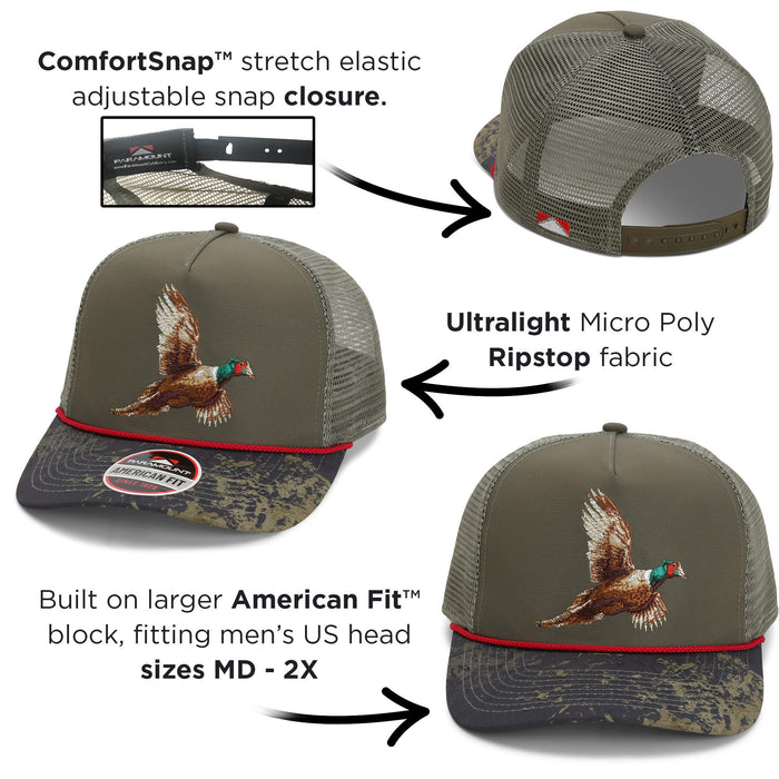 Paramount Outdoors Upland Pheaseant Trucker Hat for Men Meshback Ringneck Rope Cap