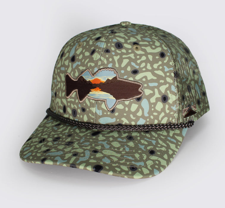 Paramount Outdoors Sunset Fish Silhouetee Performance Trucker Hat Mountain Fishing Rope Cap (Slate - OSFA)