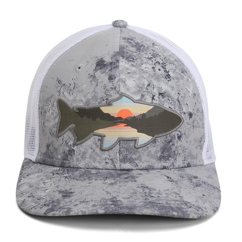 Paramount Outdoors Sunset Fish Silhouetee Performance Trucker Hat Mountain Fishing Rope Cap (Slate - OSFA)