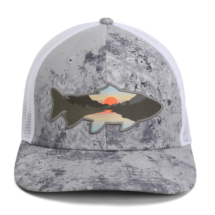 Paramount Outdoors Sunset Fish Silhouetee Performance Trucker Hat Mountain Fishing Rope Cap (Slate - OSFA)