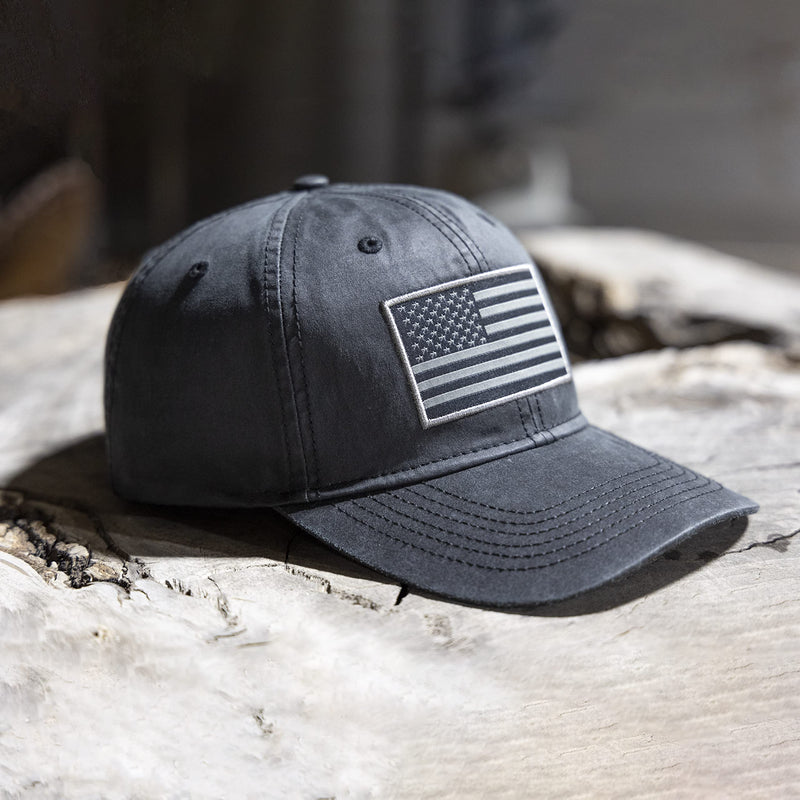 Paramount Outdoors Waxed Cloth American Flag Cap American Fit US Flag Cap Fits Head Size MD - 2X (Brown)