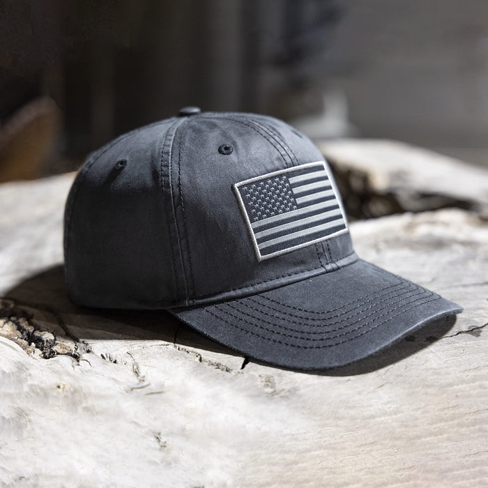 Paramount Outdoors Waxed Cloth American Flag Cap American Fit US Flag Cap Fits Head Size MD - 2X (Brown)