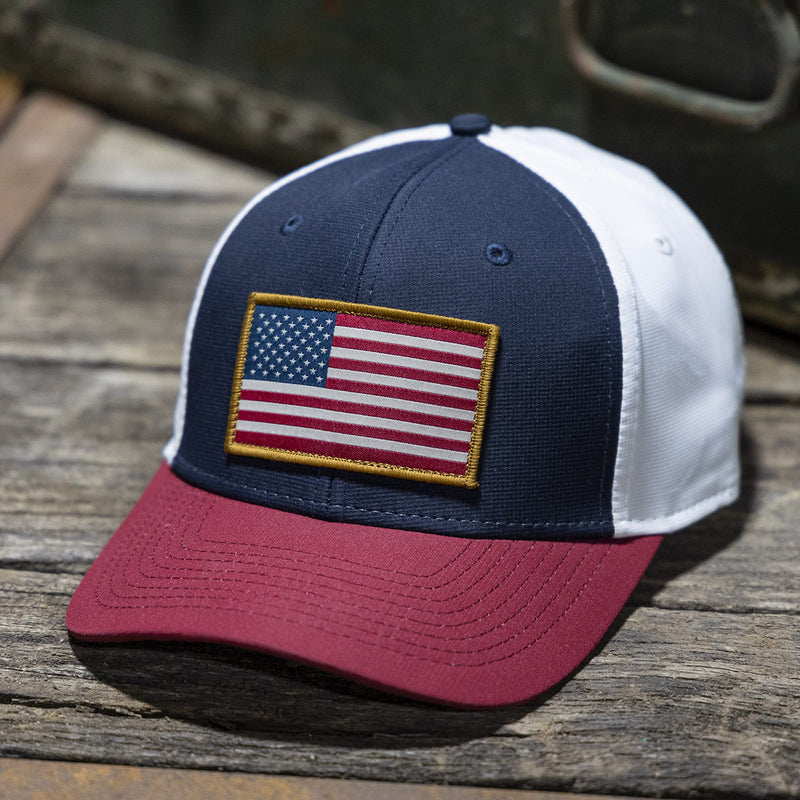 Paramount Outdoors American Flag Performance Ripstop American Fit US Patriotic Cap Fits Head Sizes MD - XX (Red White Blue)