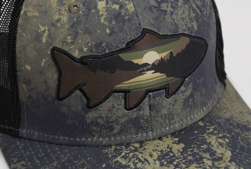 Paramount Outdoors Sunset Fish Silhouetee Performance Trucker Hat Mountain Fishing Rope Cap (Slate - OSFA)