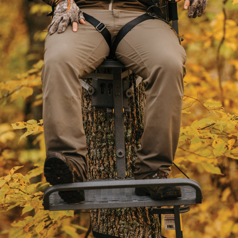 Rivers Edge Next Level Treestand Bracket installed with a hang-on