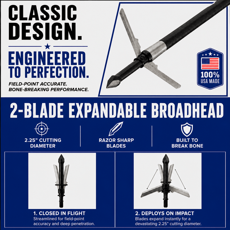 TOTA | 2-Blade Expandable Broadhead | 2.25” Cut | 100 Grain