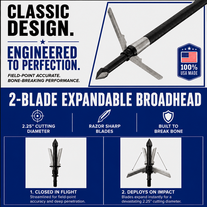TOTA | 2-Blade Expandable Broadhead | 2.25” Cut | 100 Grain