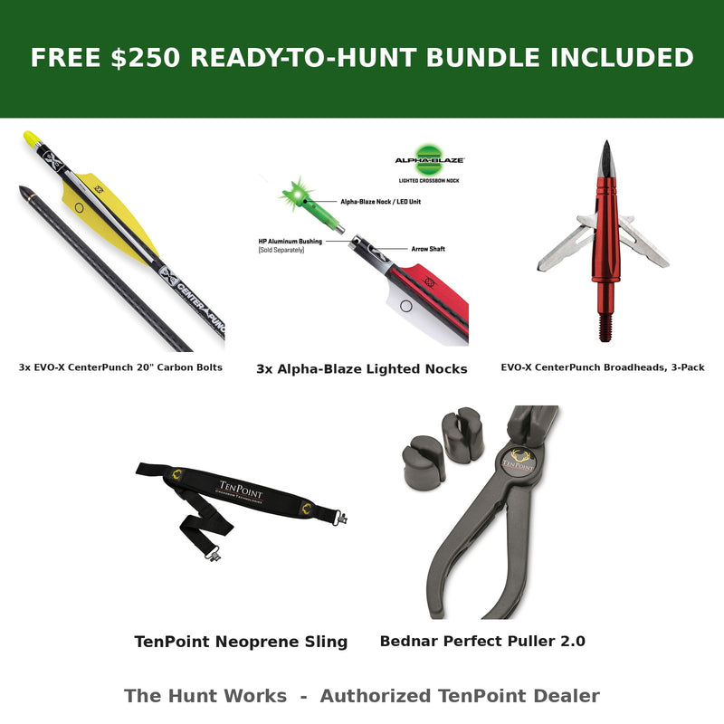 Free $250 ready-to-hunt bundle: 3 lighted bolts, 3 carbon bolts, broadheads, sling, arrow puller