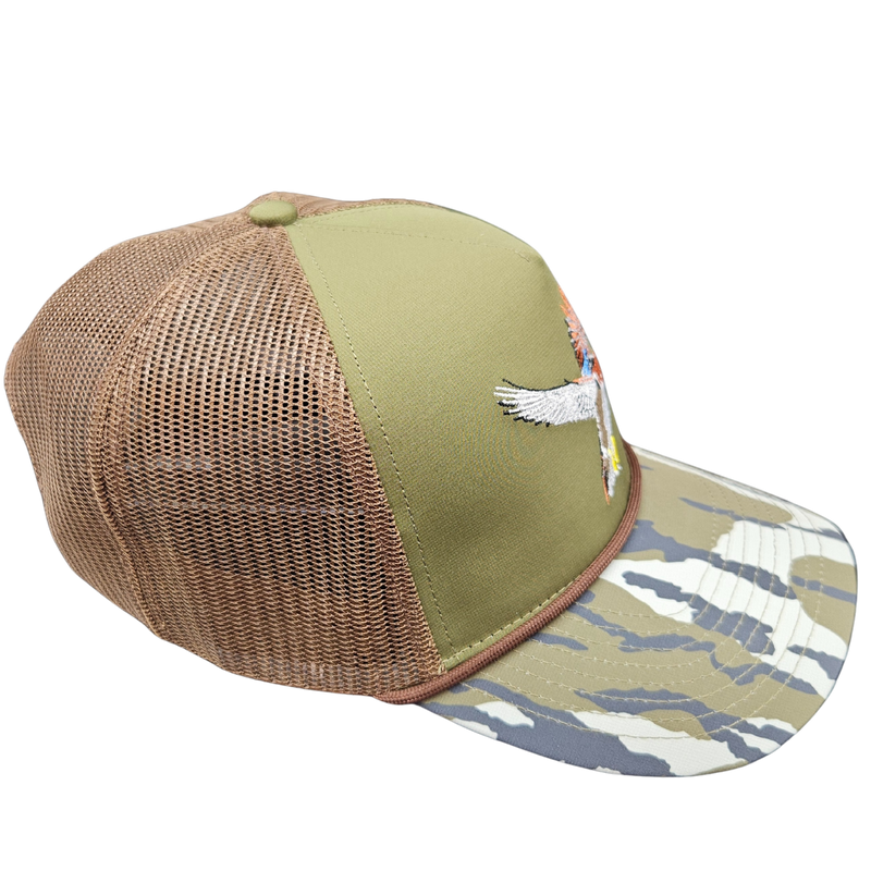 Wild Brims Hats, Flying Wood Duck, bark Camo, Dark Olive, Mesh Back